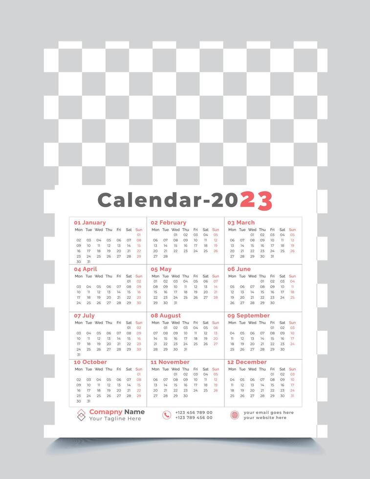 2023 wall calendar template design vector