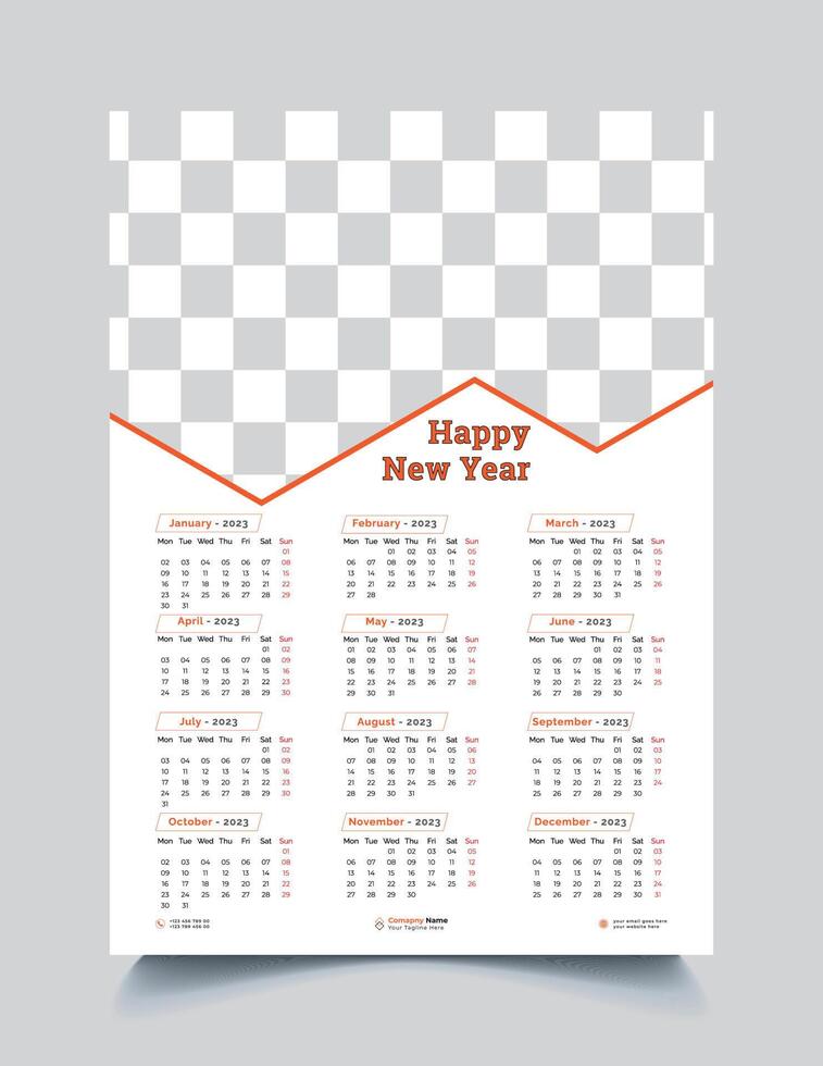 2023 wall calendar template design vector