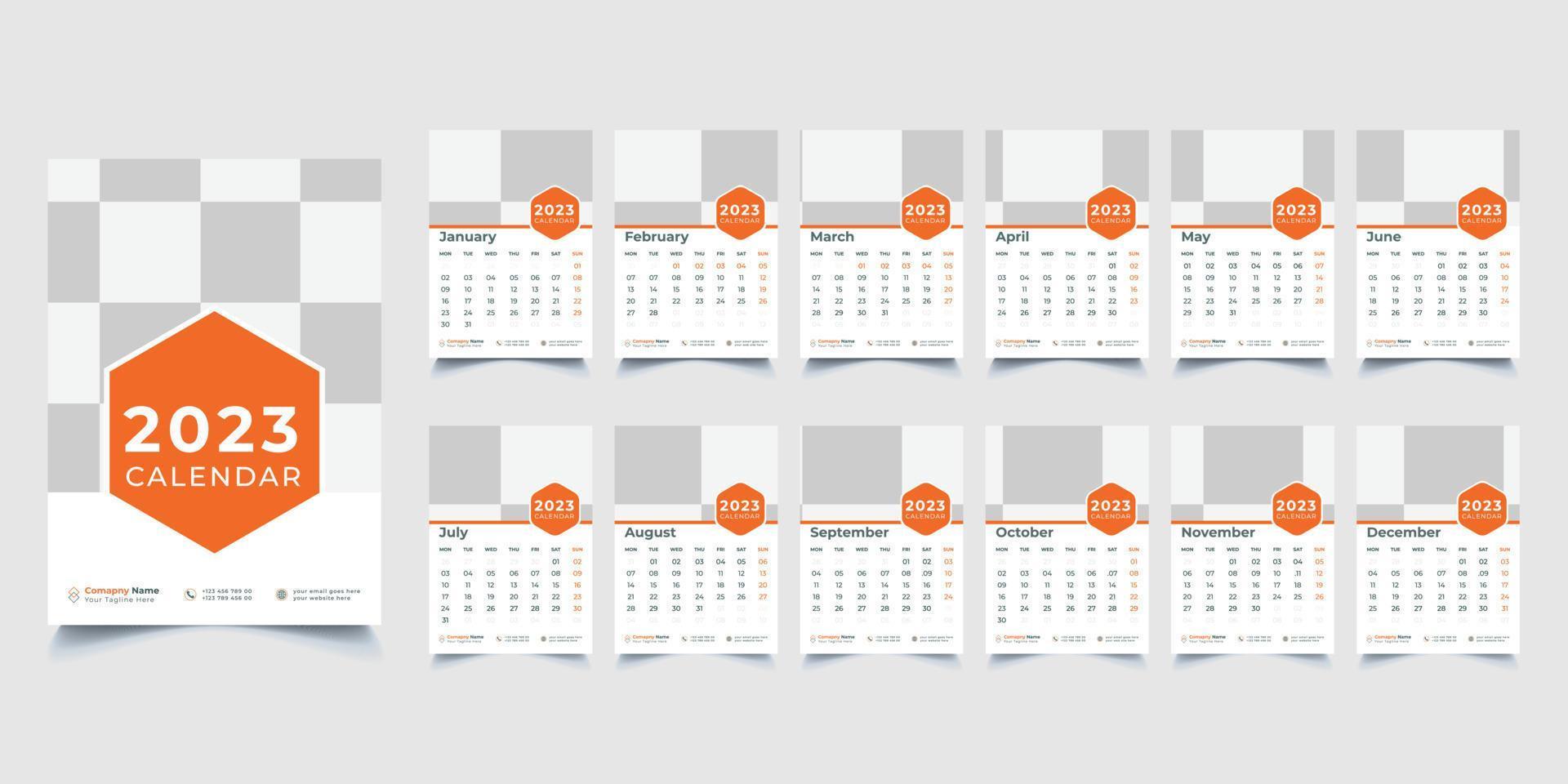 2023 wall calendar template design vector