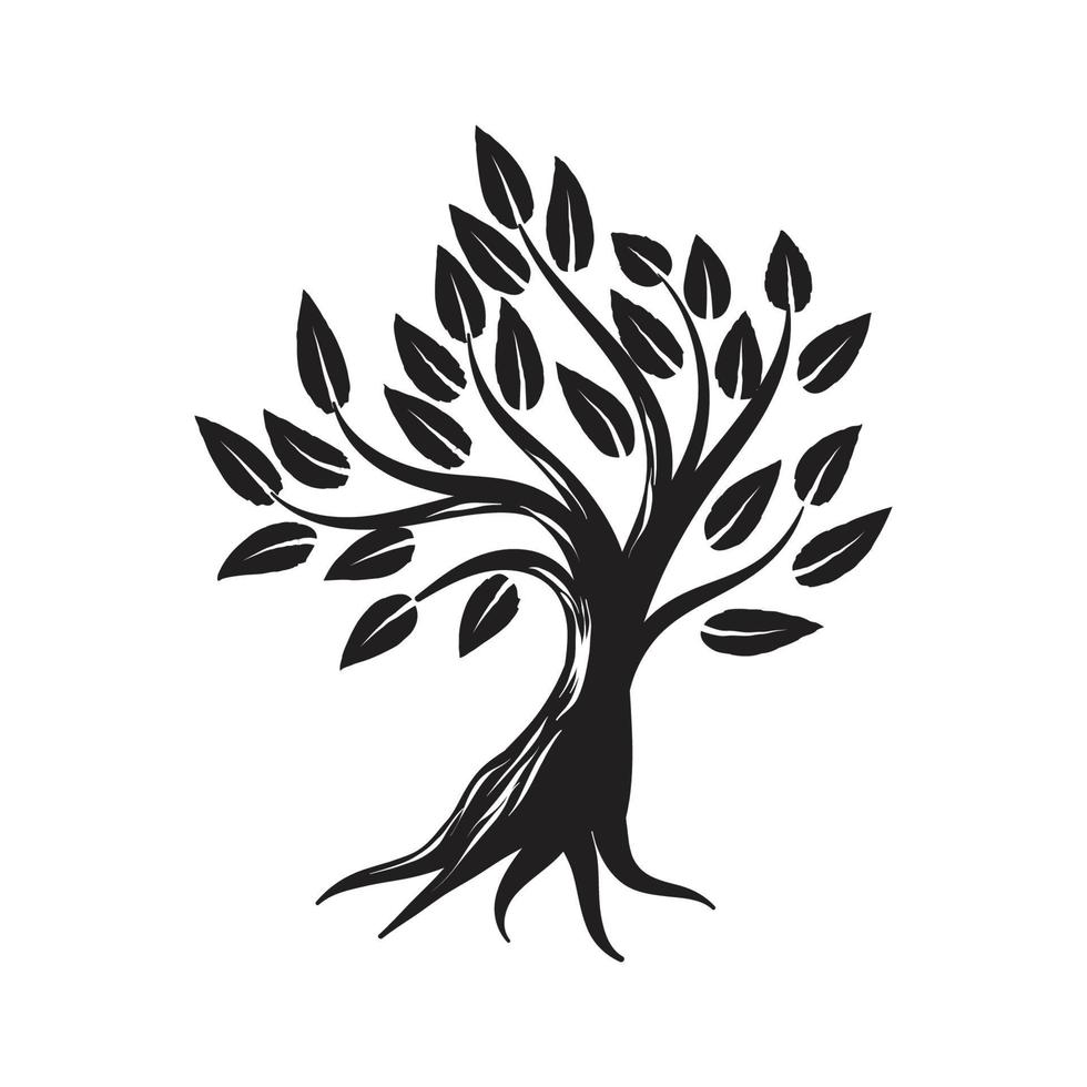 logotipo de silueta de olivo natural y saludable orgánico aislado sobre fondo blanco. ilustraciones de diseño de signos de iconos de plantas verdes vectoriales modernas. ilustración de emblema plano de logotipo de producto de aceite de primera calidad. vector
