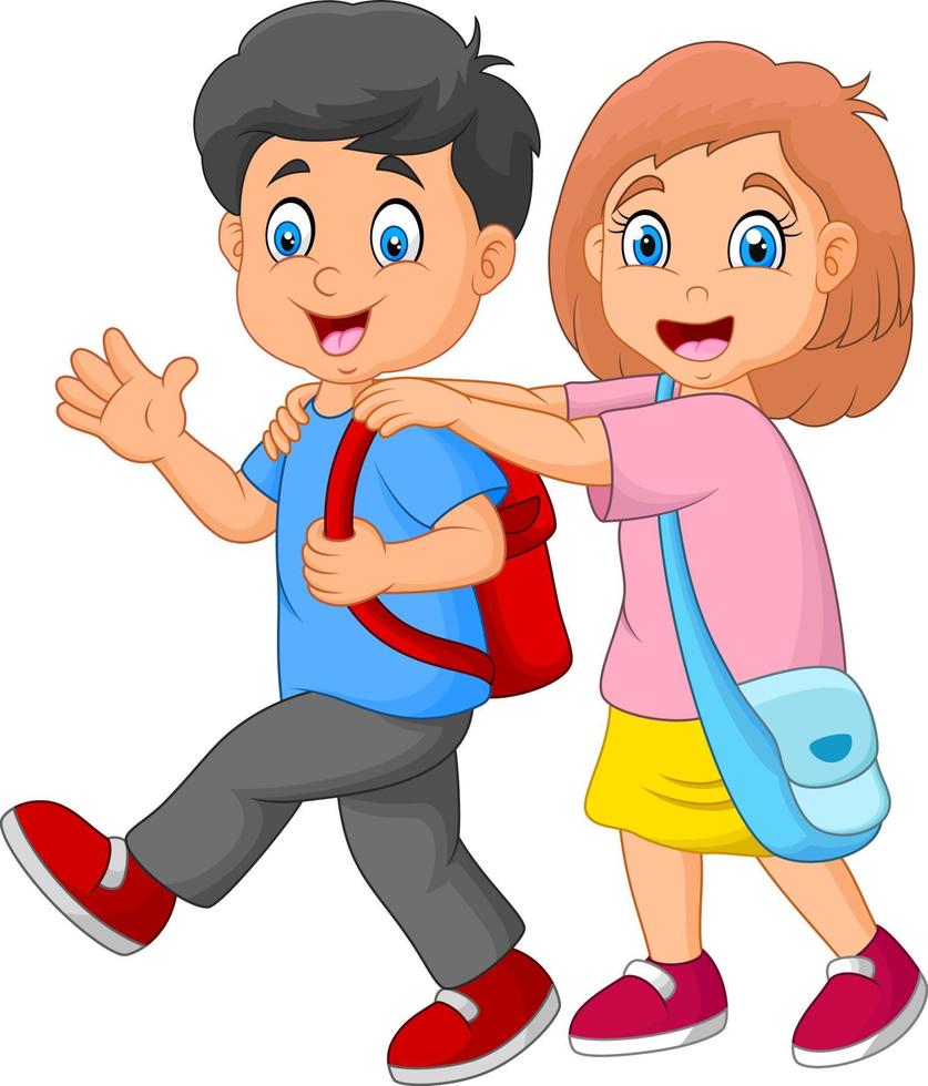Happy kids going to school vector
