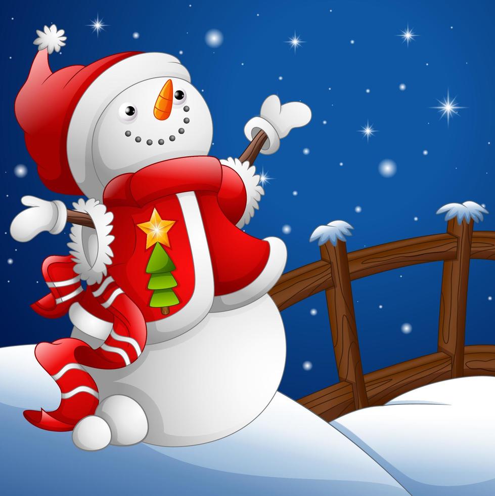 Cartoon snowman with Christmas background vector