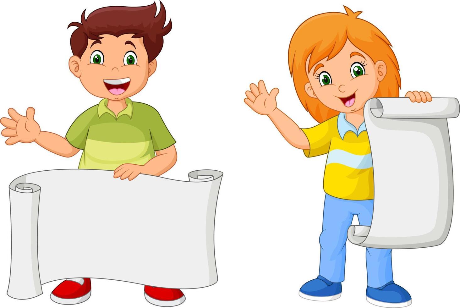 Cartoon happy kids holding blank paper vector