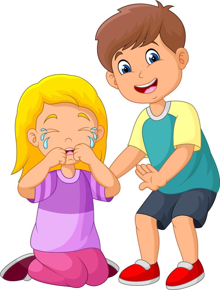 Cartoon little boy comforting a crying girl vector