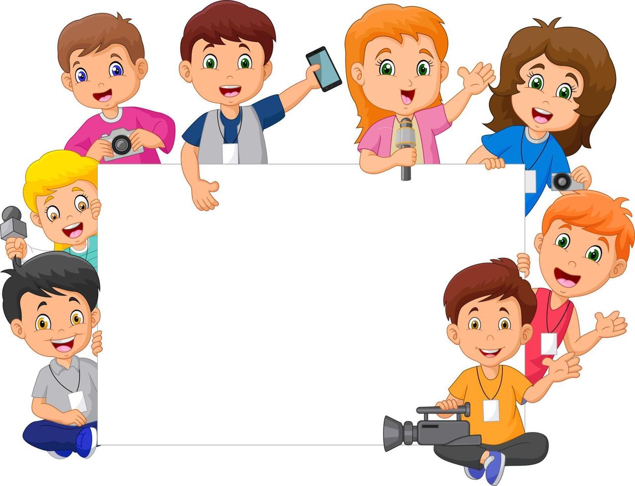 Cartoon happy kids in different professions with blank sign vector