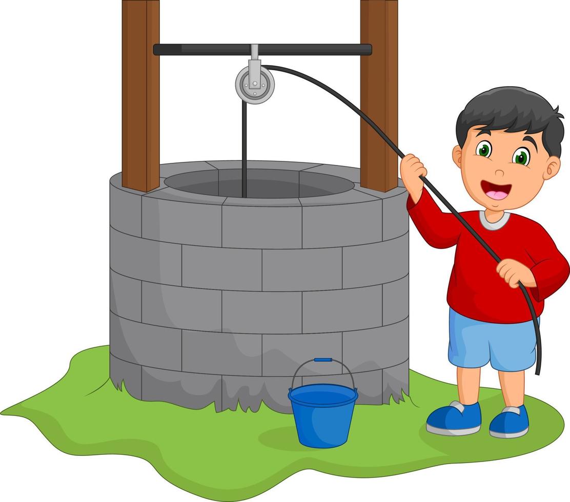 Boy take water in the well vector