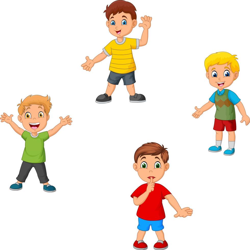 Cartoon boys collection set waving hand vector