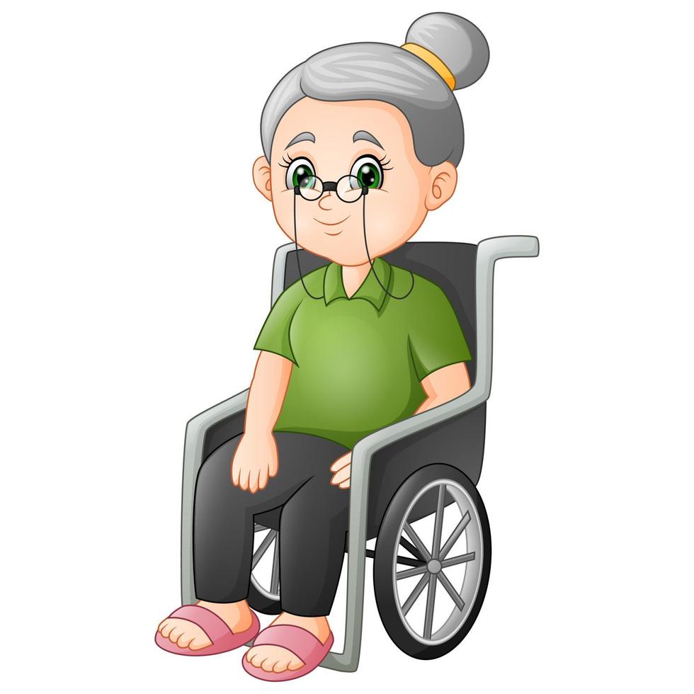 abuela de dibujos animados sentada en la silla de ruedas vector