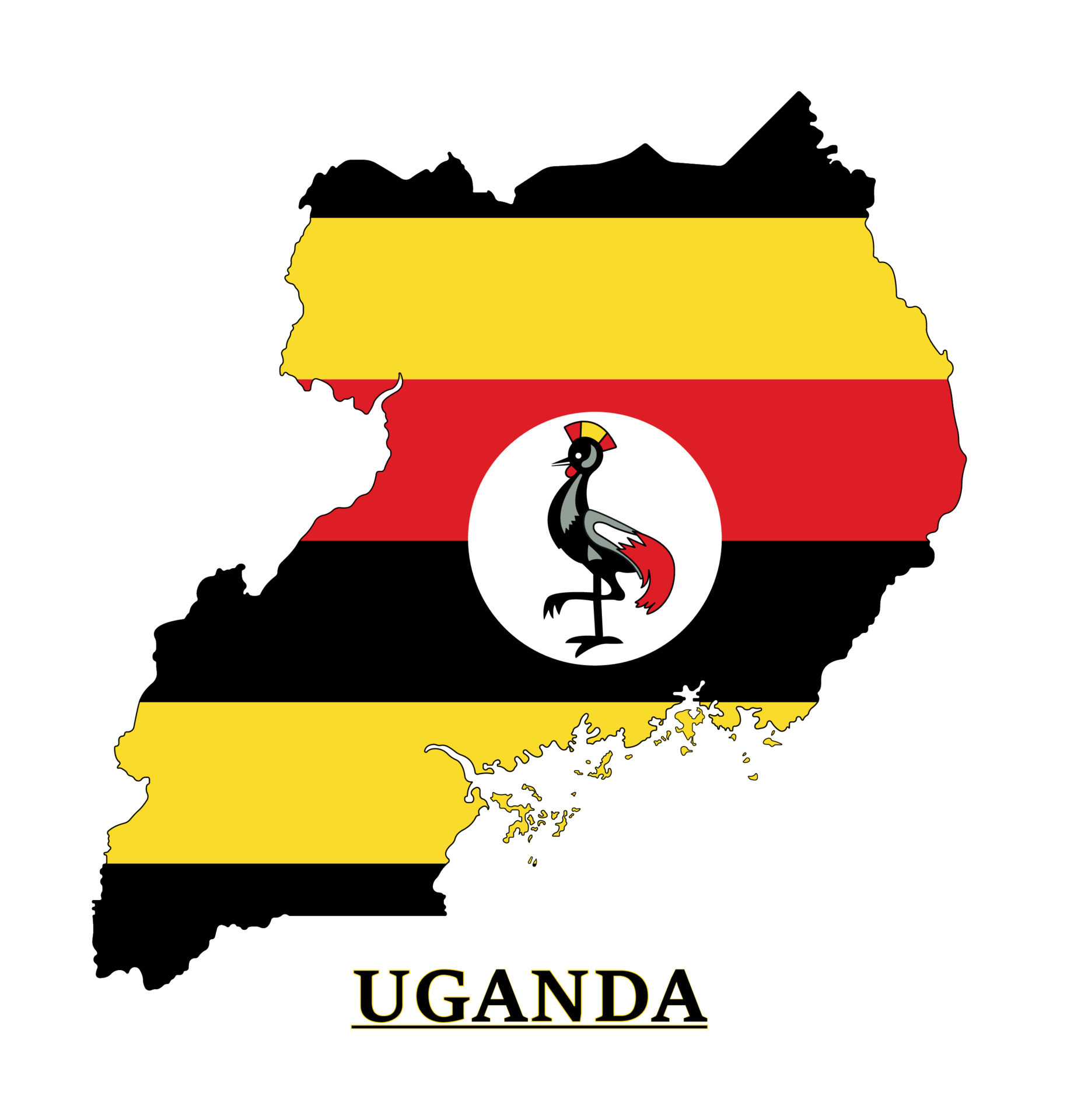 Uganda Flag Map Design, Illustration Of Uganda Country Flag Inside The