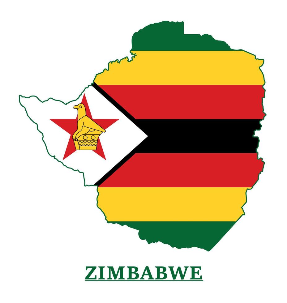 diseño del mapa de la bandera nacional de zimbabwe, ilustración de la bandera del país de zimbabwe dentro del mapa vector
