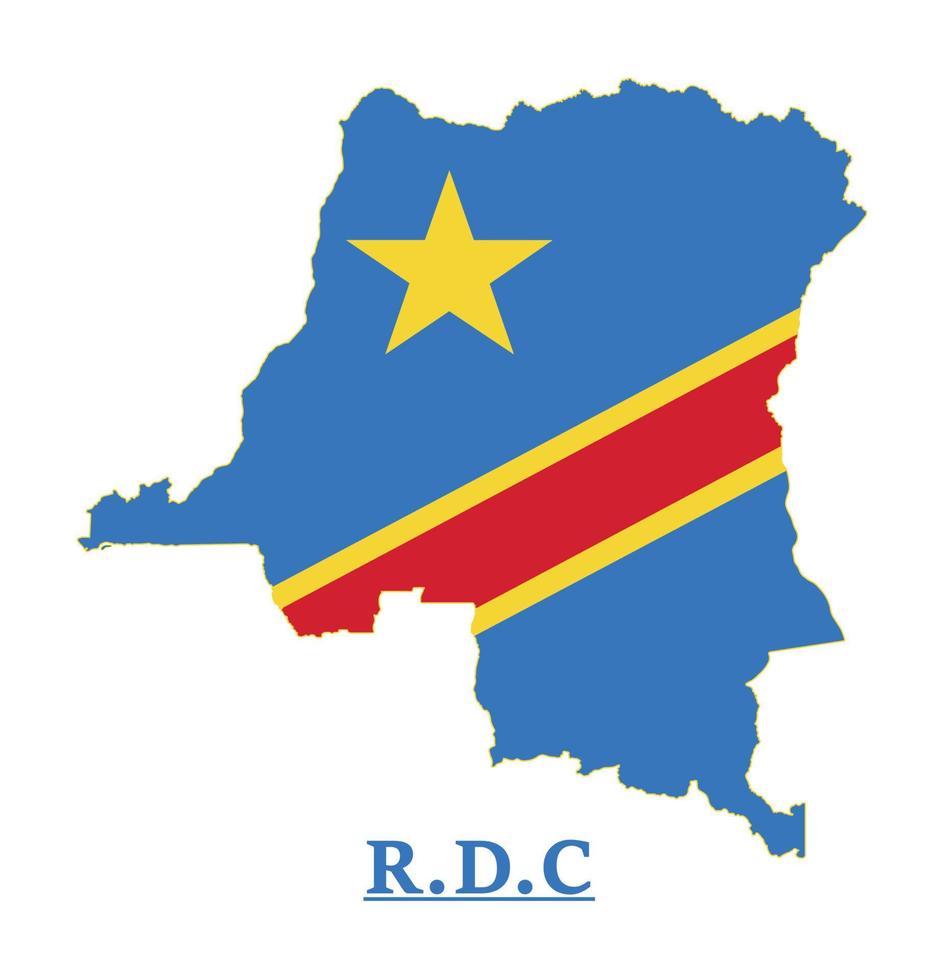 diseño del mapa de la bandera nacional de la república democrática del congo, ilustración de la bandera del país rdc dentro del mapa vector