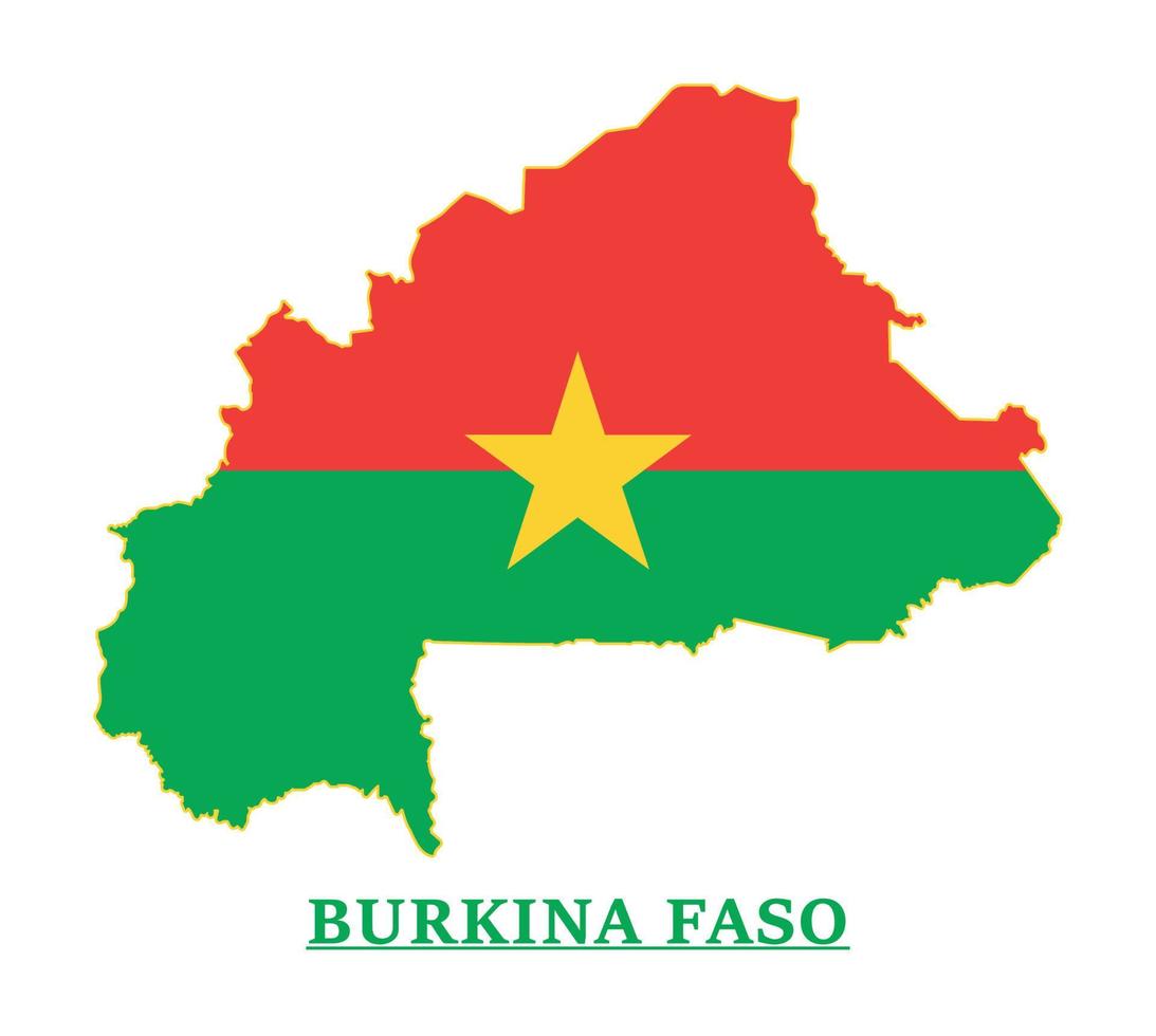 diseño del mapa de la bandera nacional de burkina faso, ilustración de la bandera del país de burkina faso dentro del mapa vector