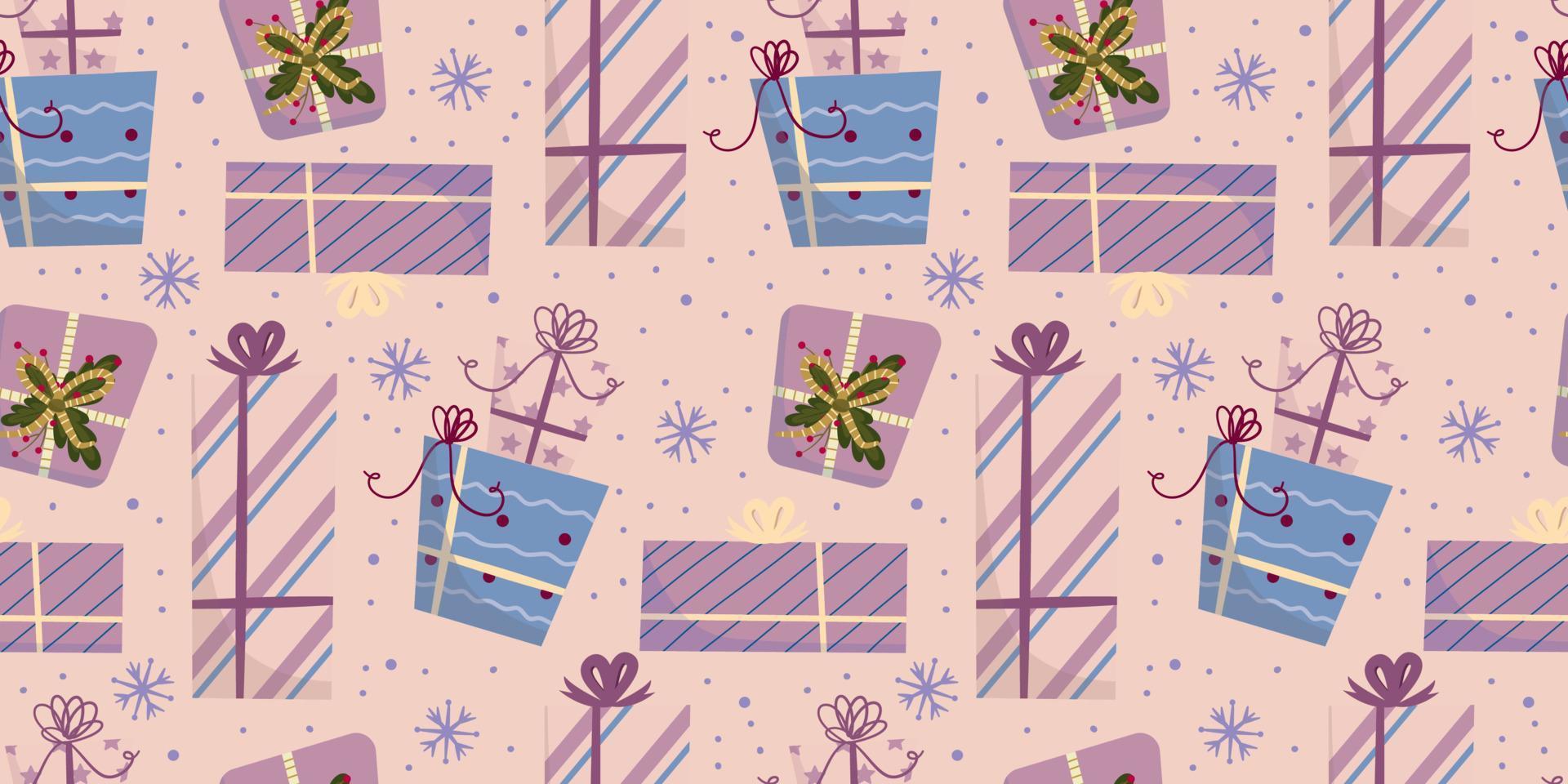 Cartoon seamless pattern christmas holiday. Vector cartoon xmas seamless pattern. Festive gift box. Holiday background
