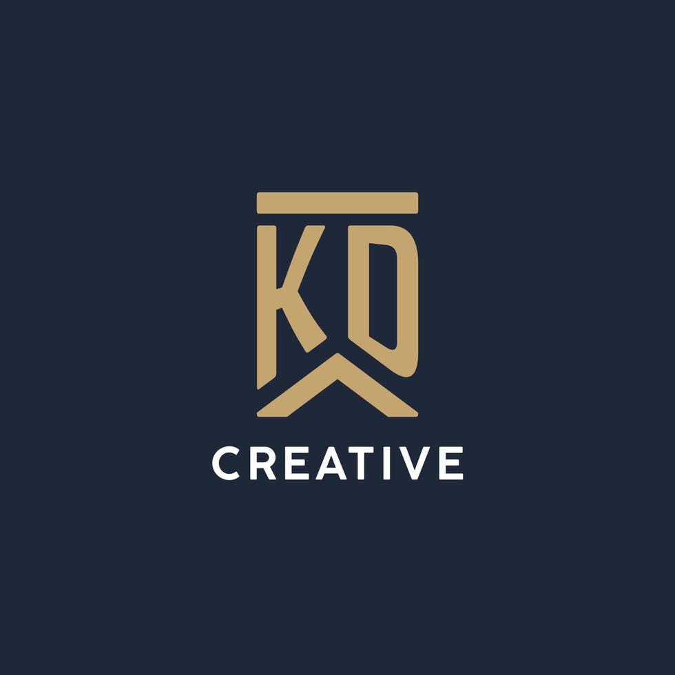 KD initial monogram logo design in a rectangular style with curved sides vector