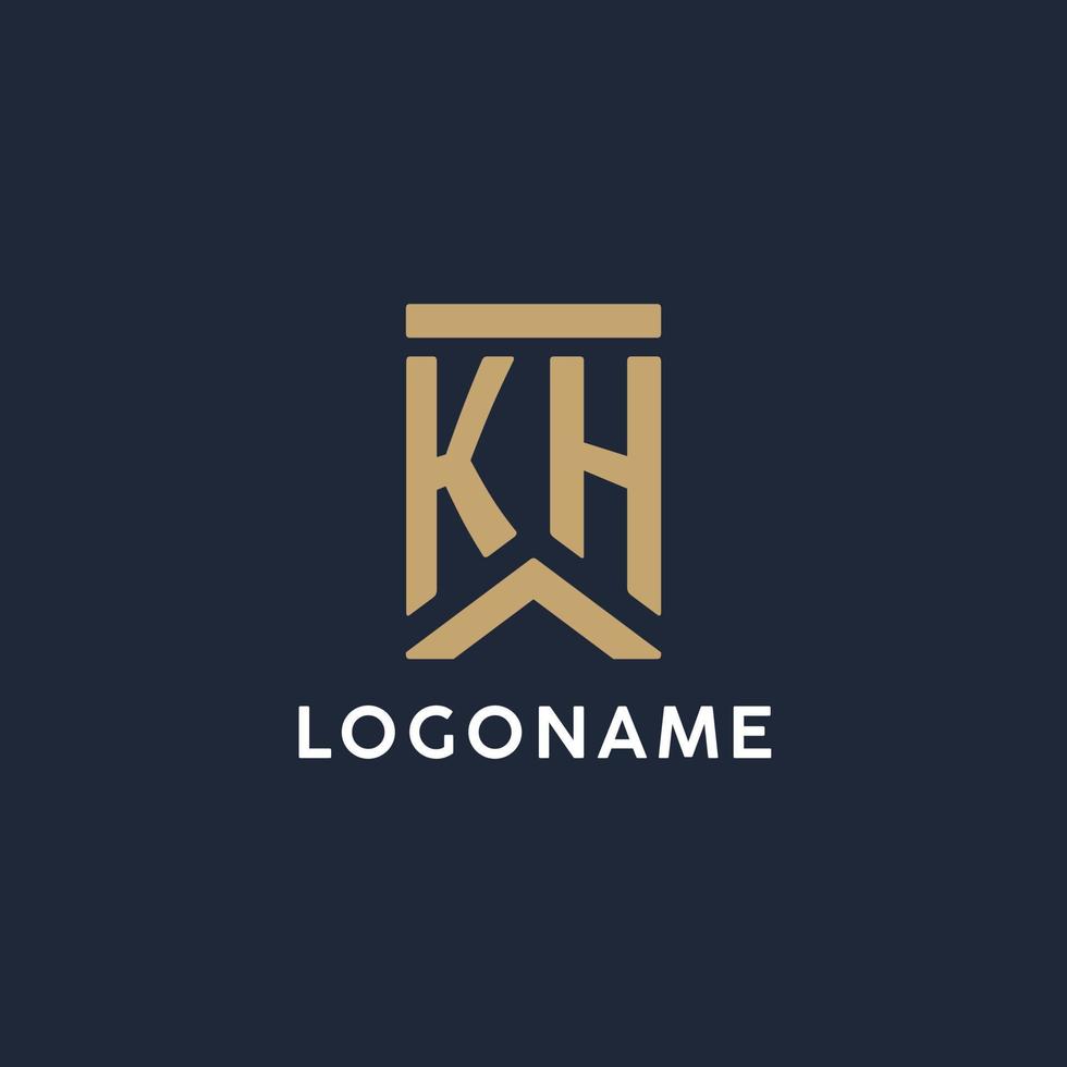 diseño del logotipo del monograma inicial kh en un estilo rectangular con lados curvos vector