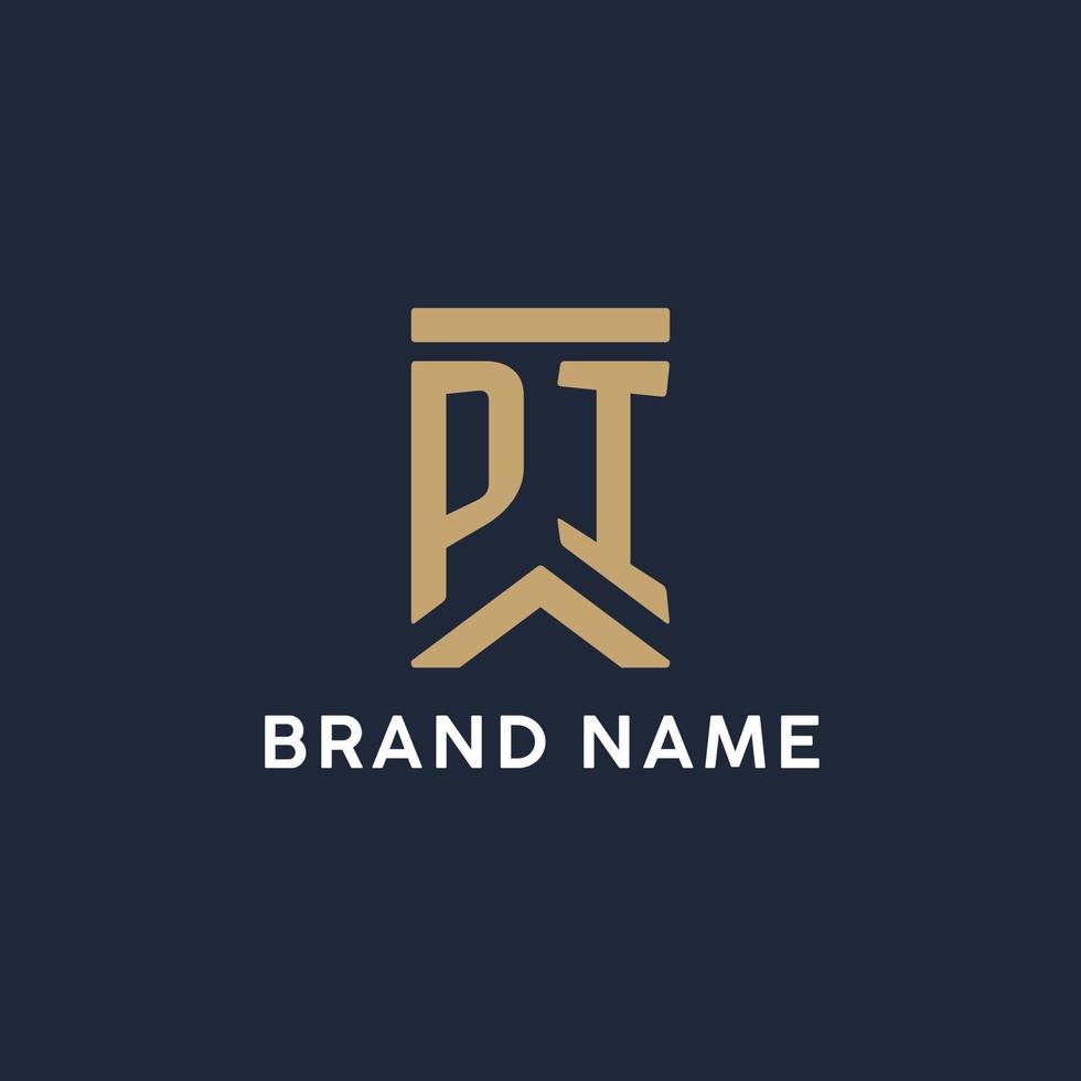 PI initial monogram logo design in a rectangular style with curved sides vector