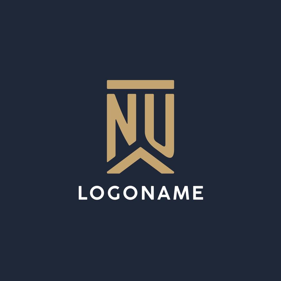 NU initial monogram logo design in a rectangular style with curved sides vector