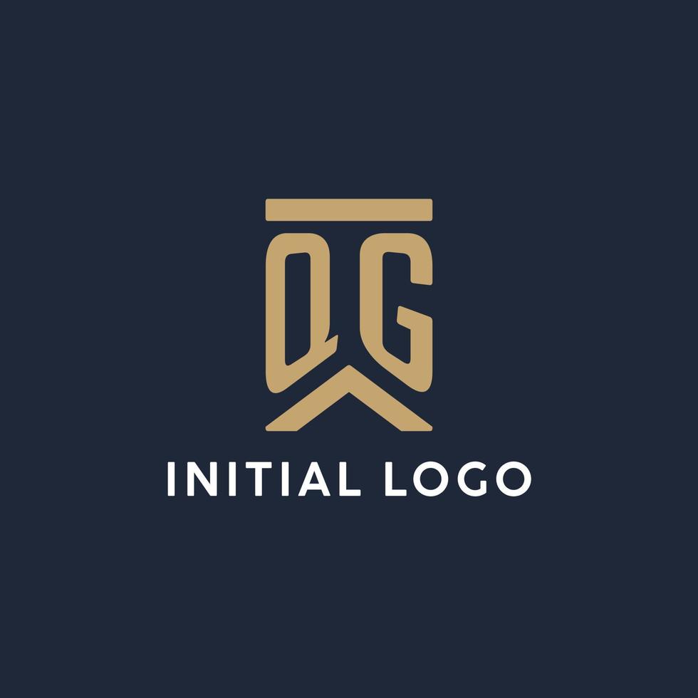 QG initial monogram logo design in a rectangular style with curved