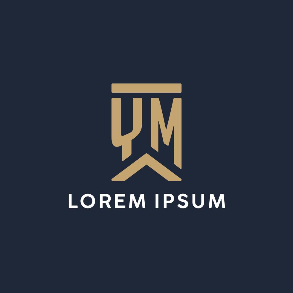 YM initial monogram logo design in a rectangular style with curved sides vector