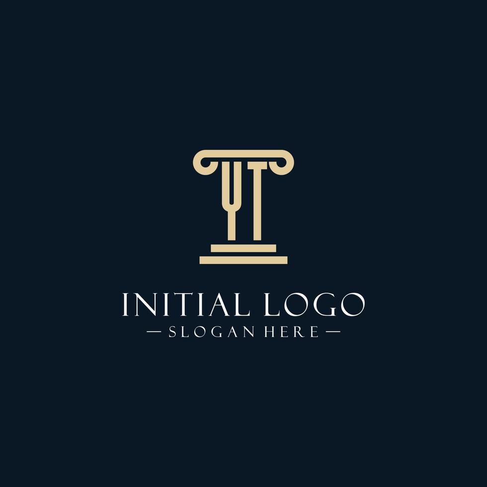 YT initial monogram logos with pillar shapes style vector