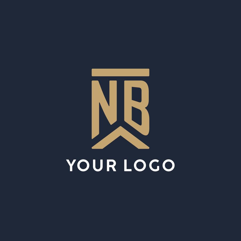 NB initial monogram logo design in a rectangular style with curved sides vector