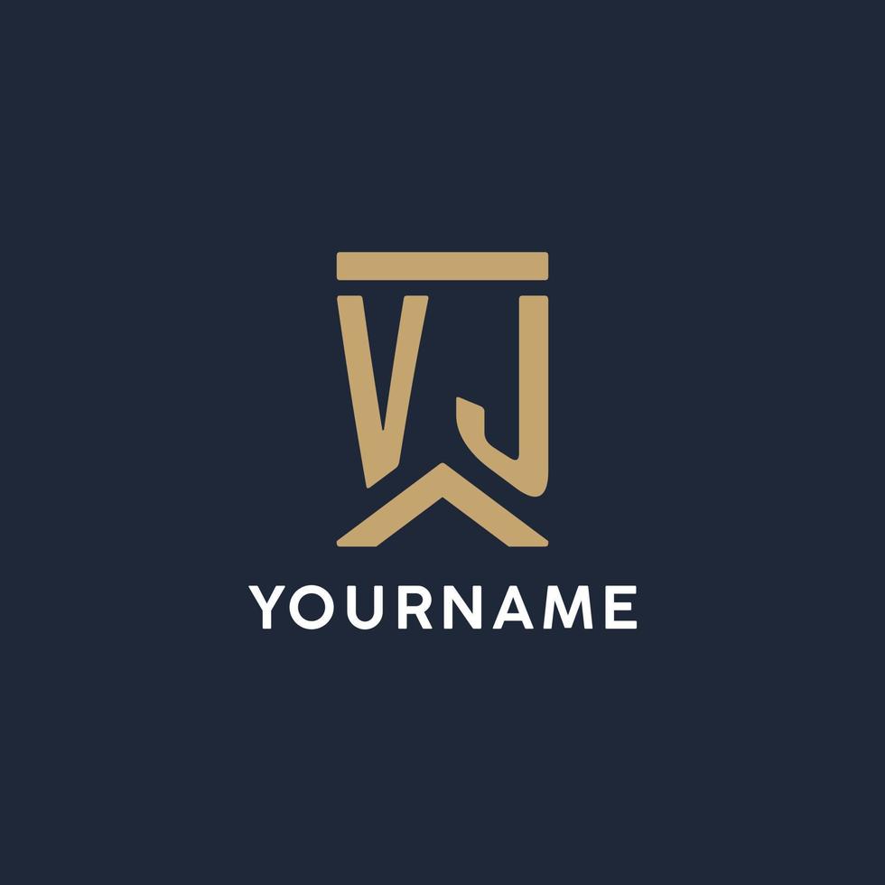 VJ initial monogram logo design in a rectangular style with curved sides vector