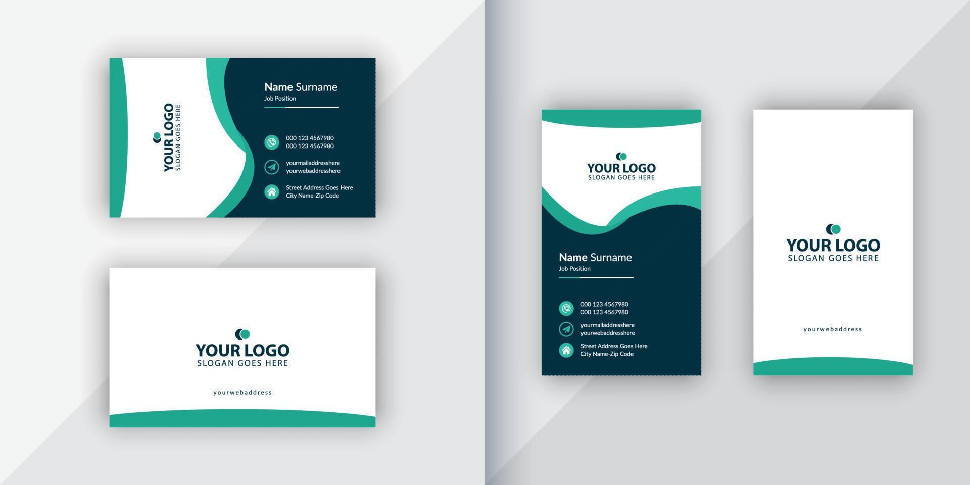 Corporate cyan business card design horizontal and vertical vector