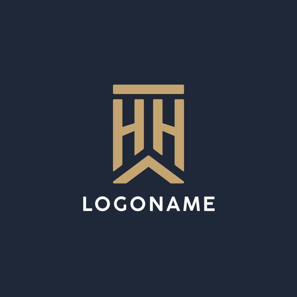 HH initial monogram logo design in a rectangular style with curved sides vector