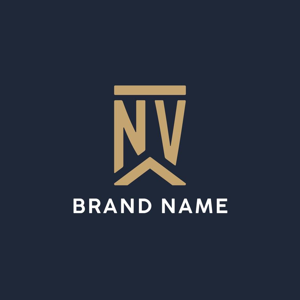 NV initial monogram logo design in a rectangular style with curved sides vector