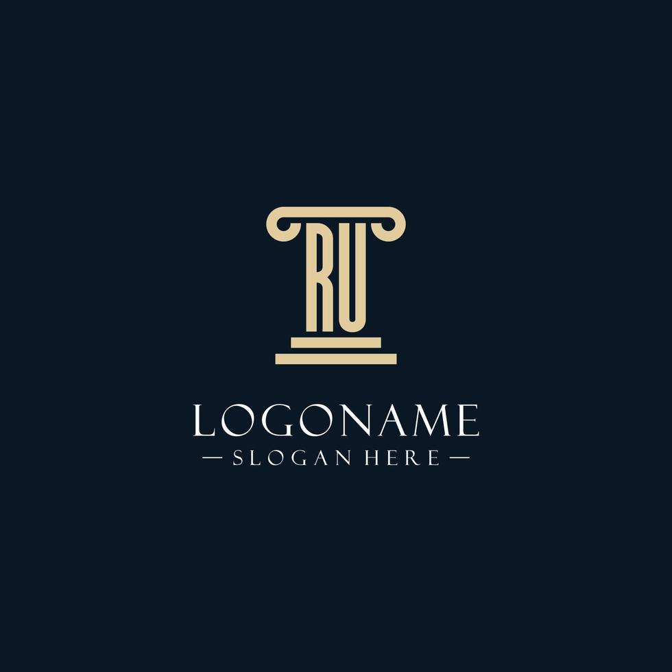 RU initial monogram logos with pillar shapes style vector
