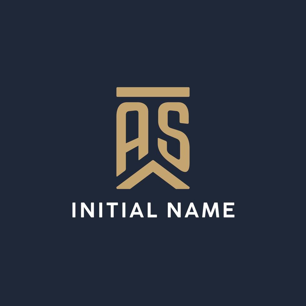 AS initial monogram logo design in a rectangular style with curved sides vector