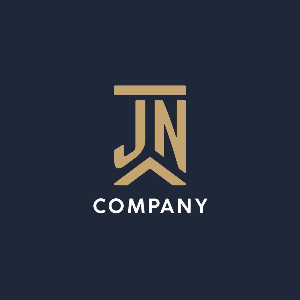 JN initial monogram logo design in a rectangular style with curved sides vector