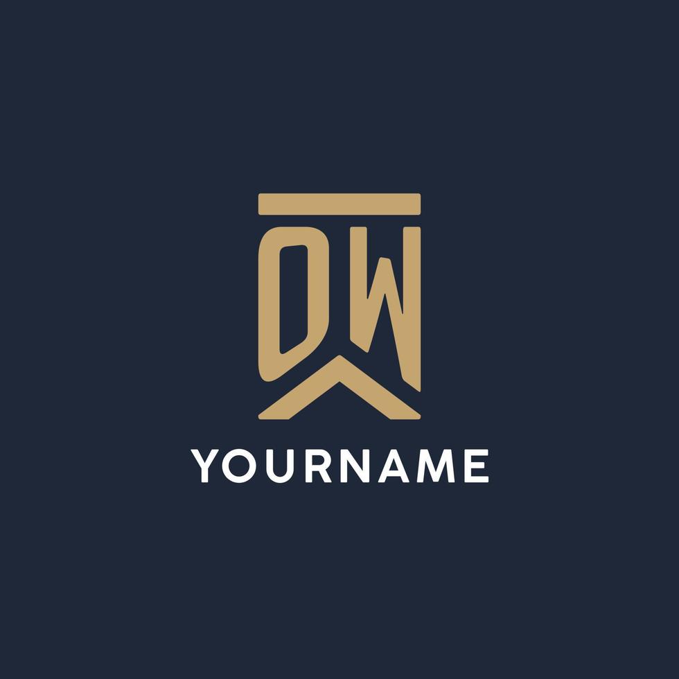 OW initial monogram logo design in a rectangular style with curved sides vector