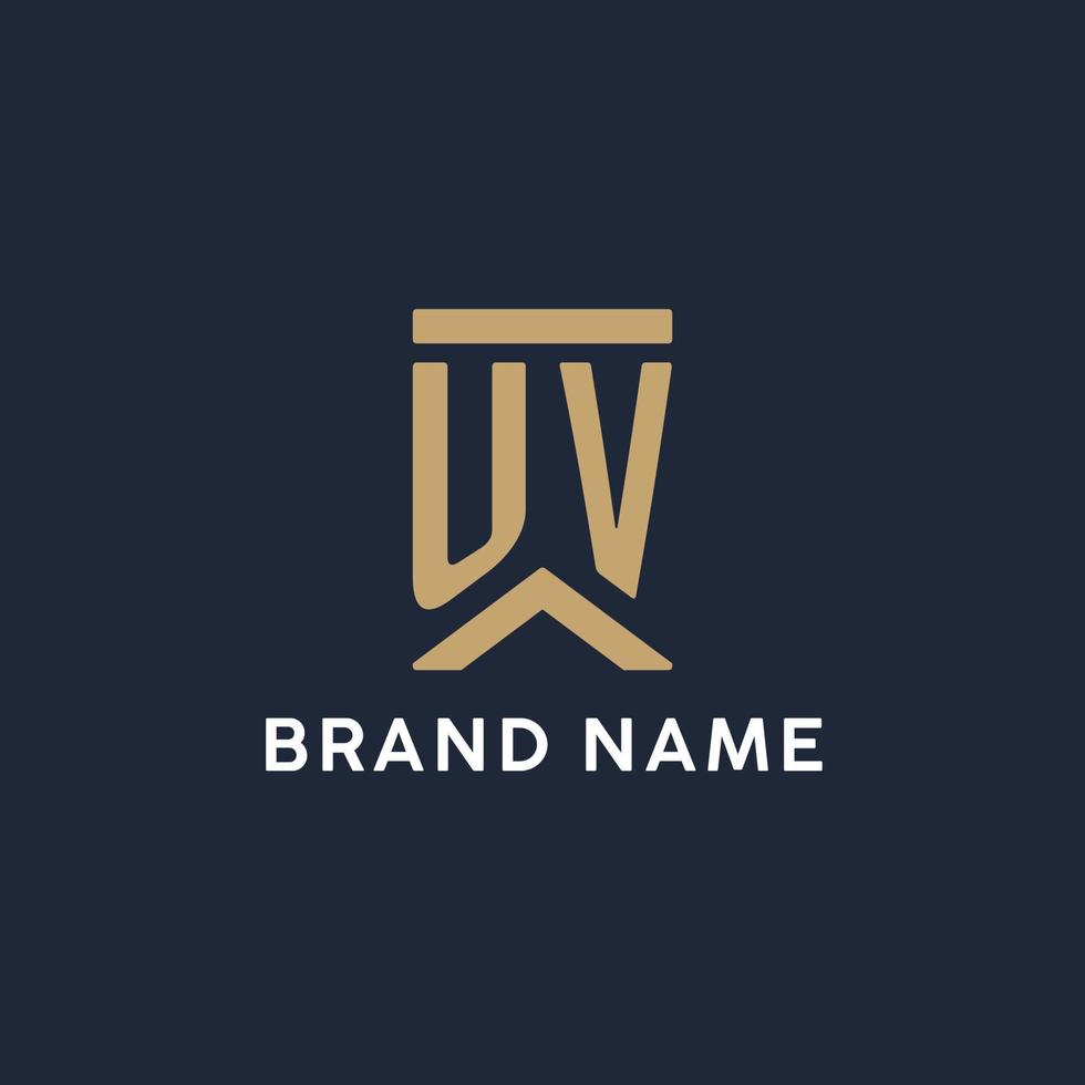 UV initial monogram logo design in a rectangular style with curved sides vector