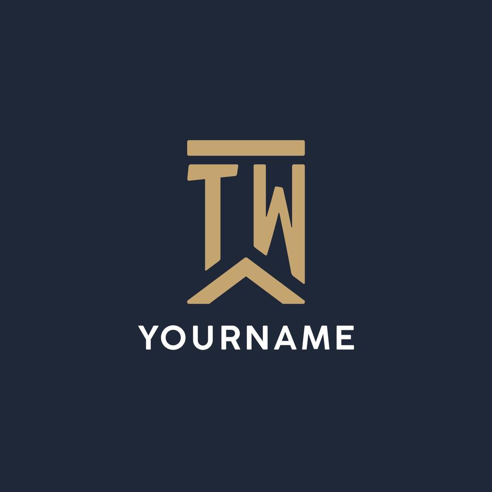 TW initial monogram logo design in a rectangular style with curved sides vector