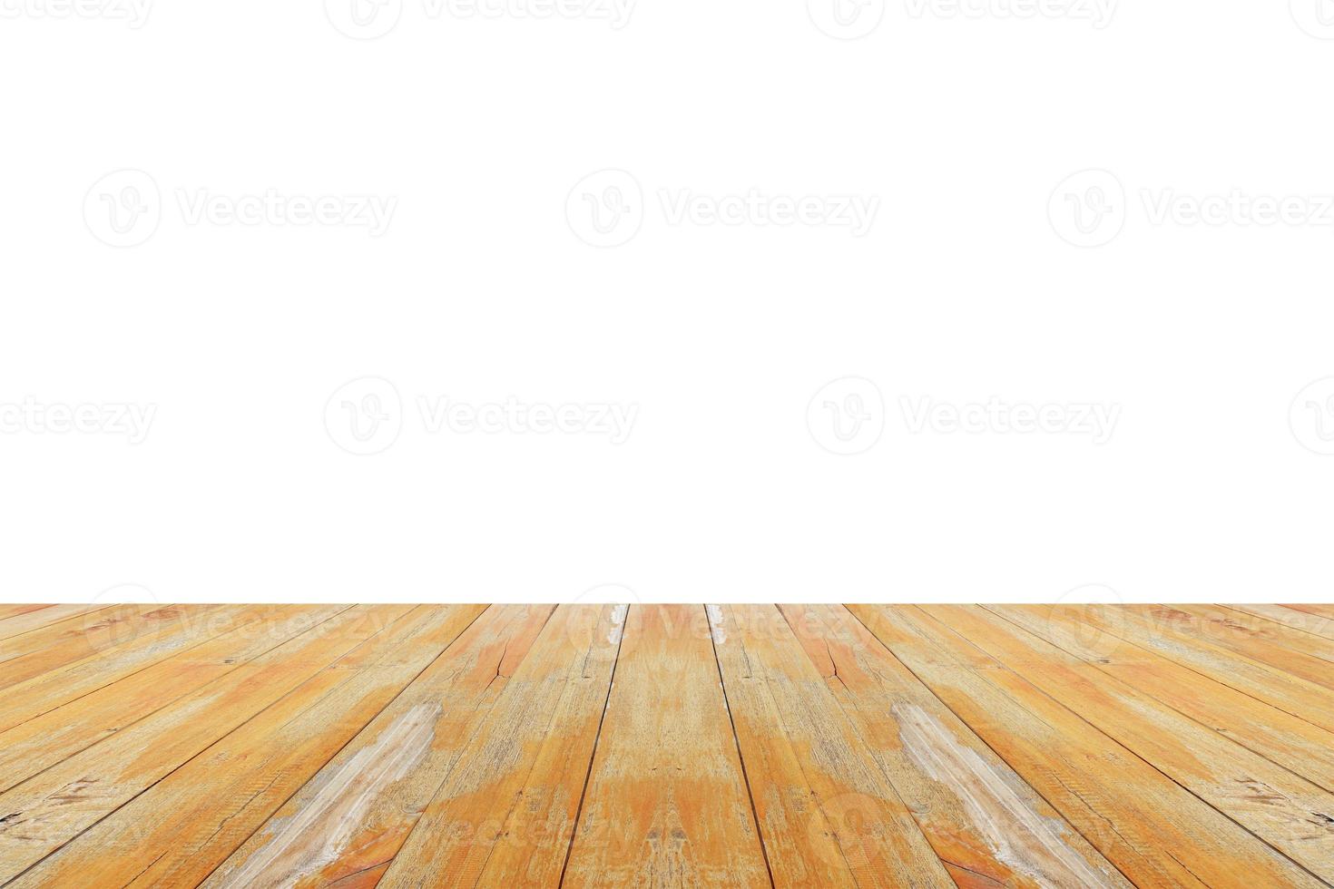 Empty wooden table top isolated on white background for product display montage photo