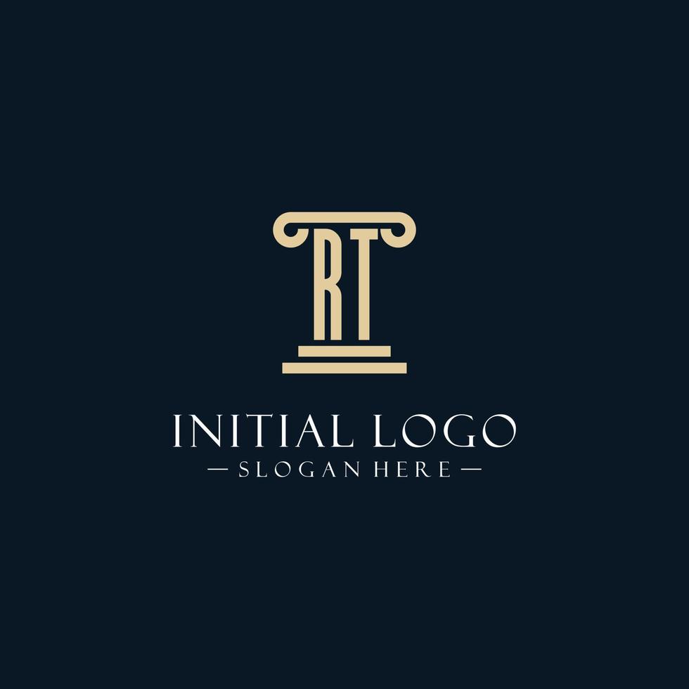 RT initial monogram logos with pillar shapes style vector