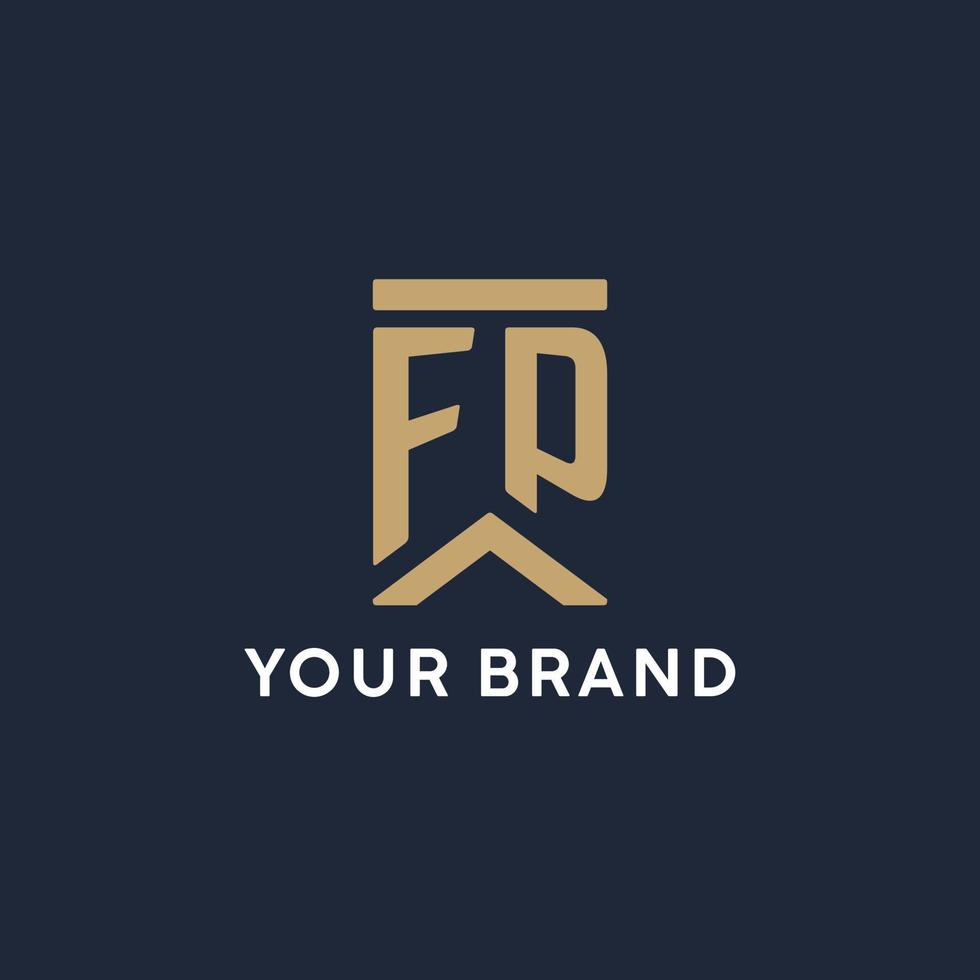 FP initial monogram logo design in a rectangular style with curved sides vector