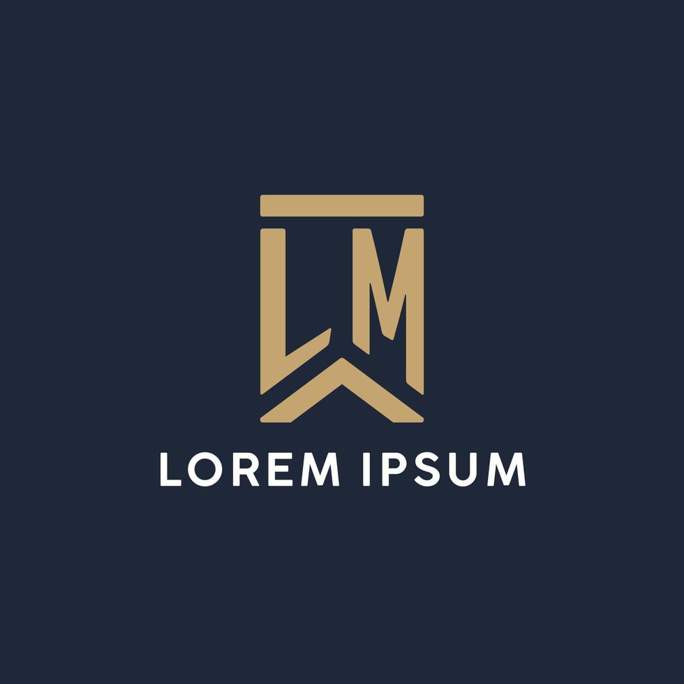 LM initial monogram logo design in a rectangular style with curved sides vector