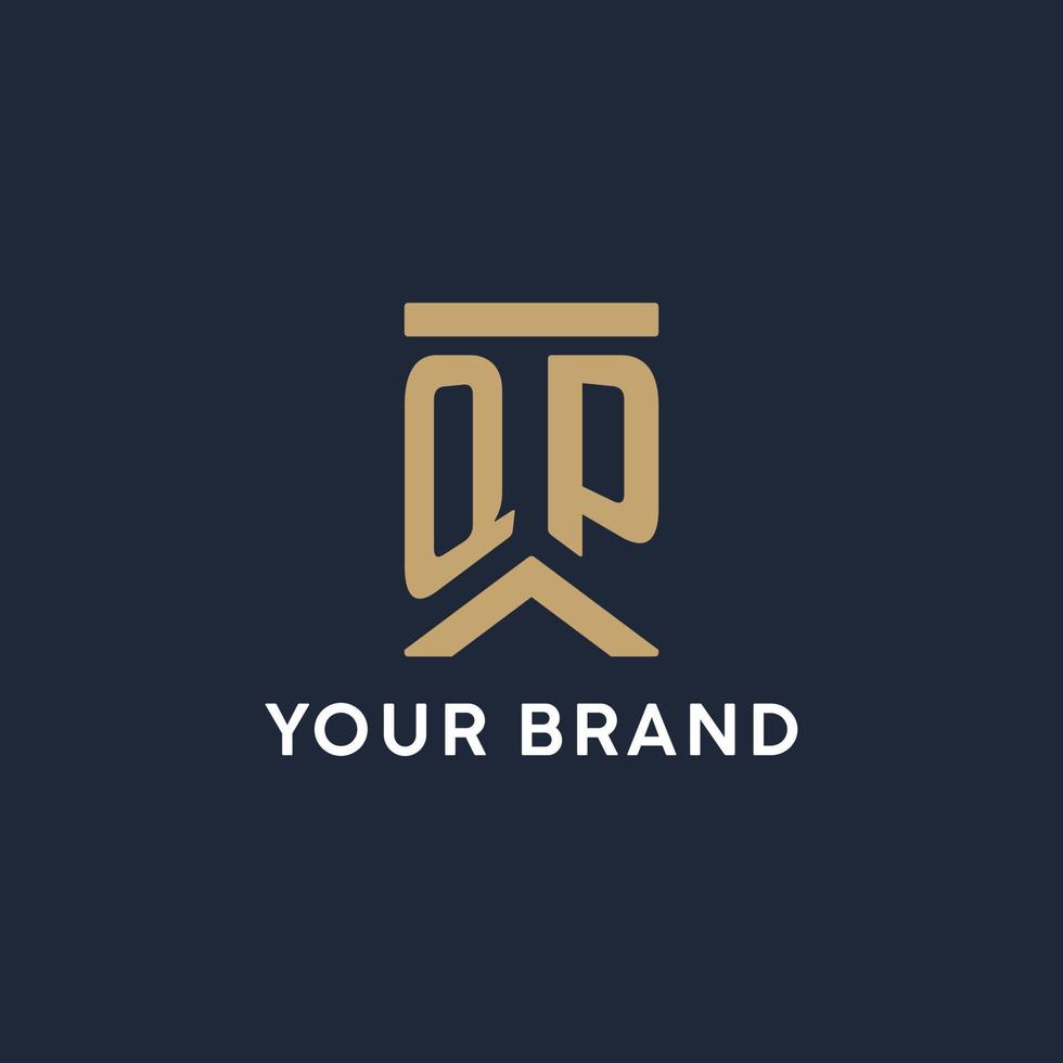 QP initial monogram logo design in a rectangular style with curved sides vector