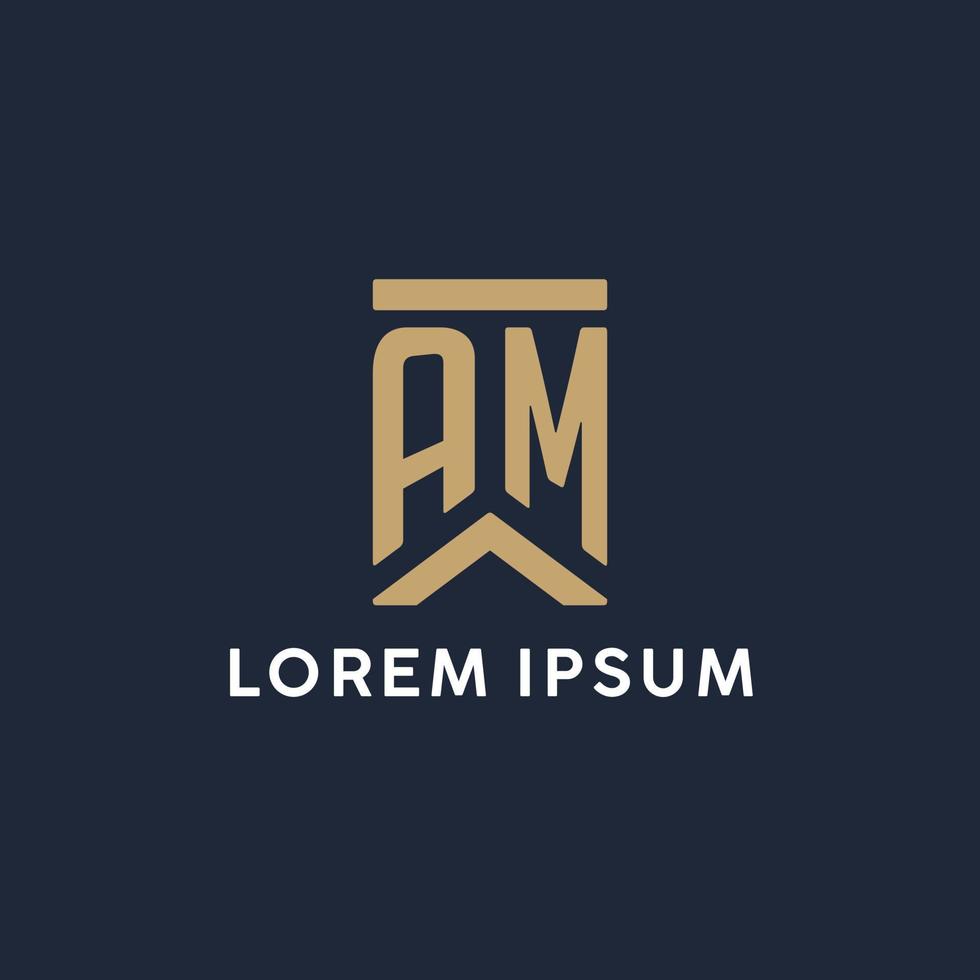 AM initial monogram logo design in a rectangular style with curved sides vector