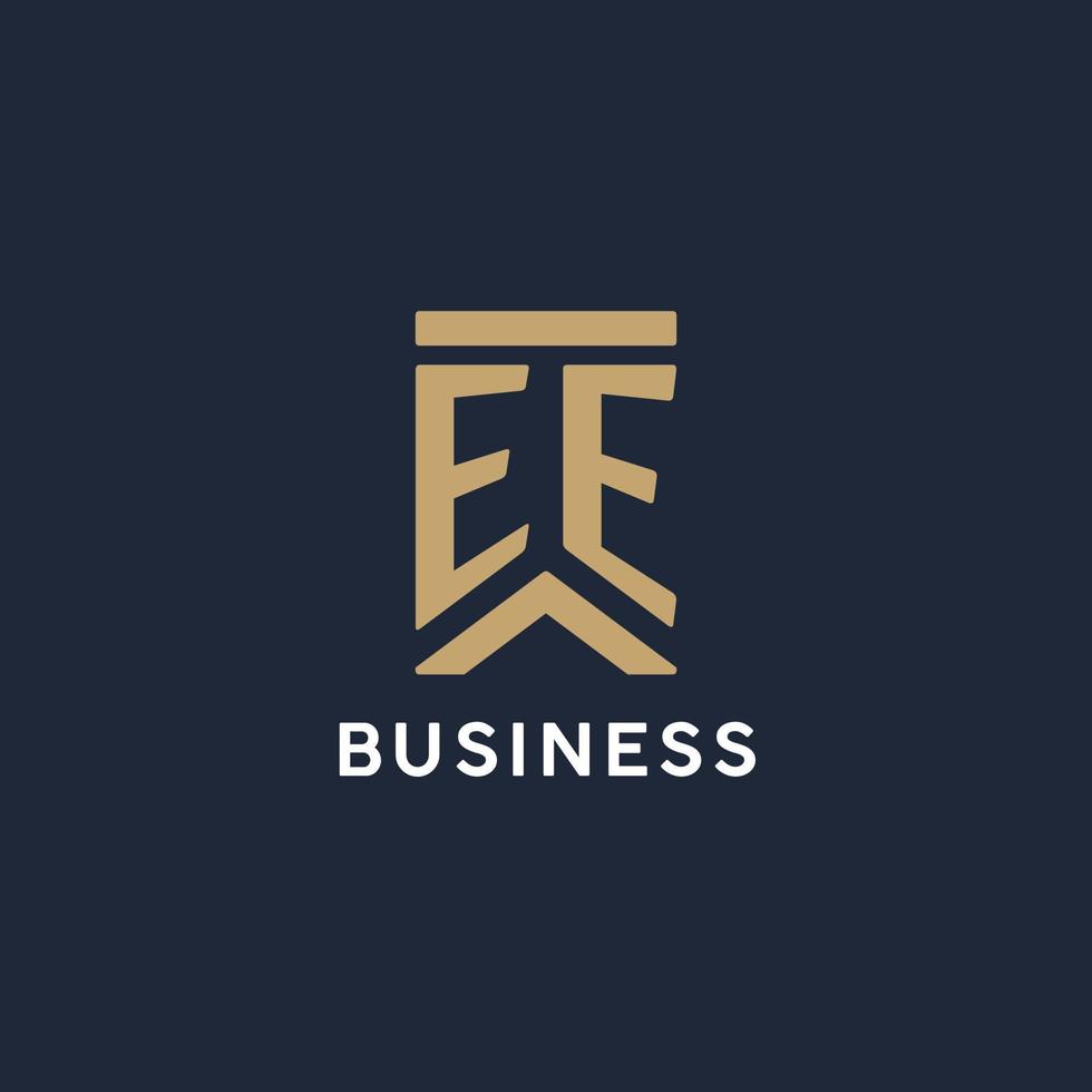 EE initial monogram logo design in a rectangular style with curved sides vector