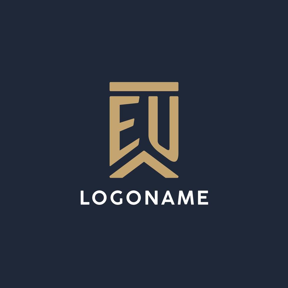 EU initial monogram logo design in a rectangular style with curved sides vector