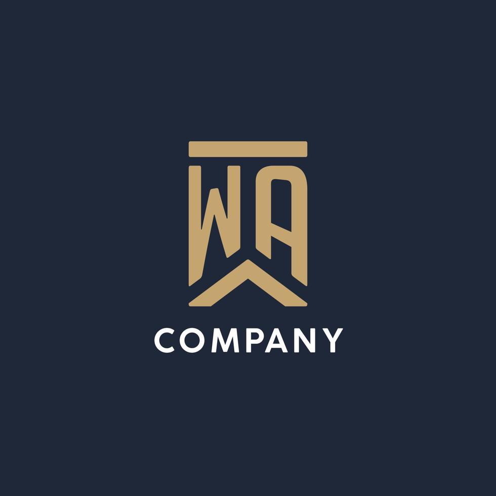 WA initial monogram logo design in a rectangular style with curved sides vector