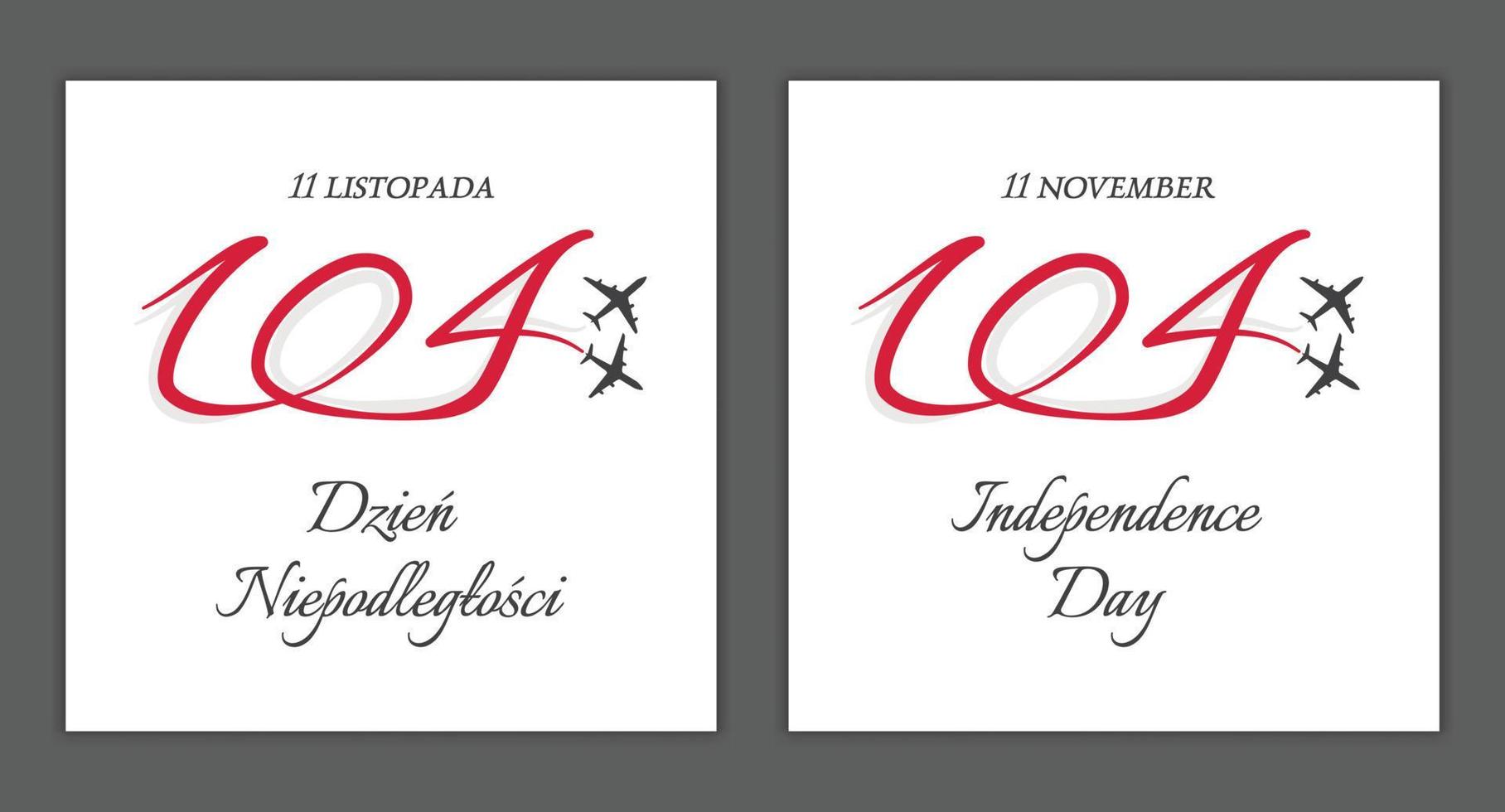 104 aniversario. Polonia. día de la Independencia. polaco e inglés. vector