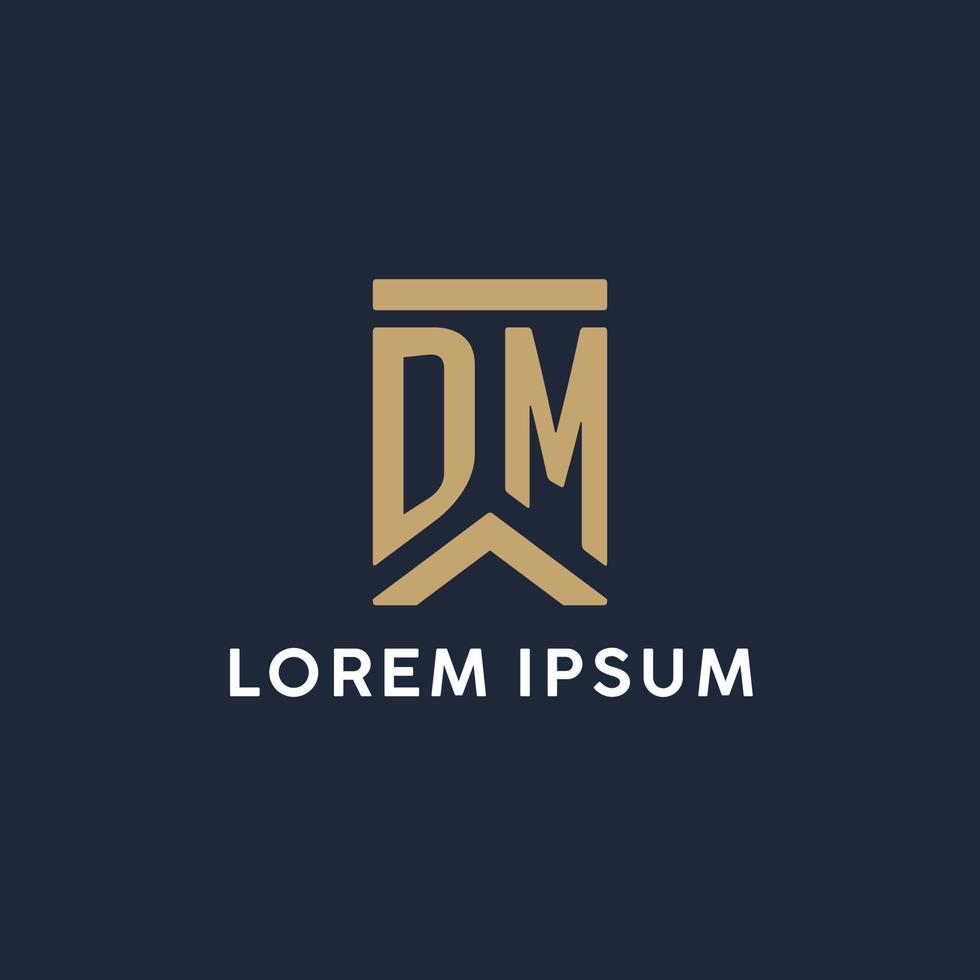 DM initial monogram logo design in a rectangular style with curved sides vector
