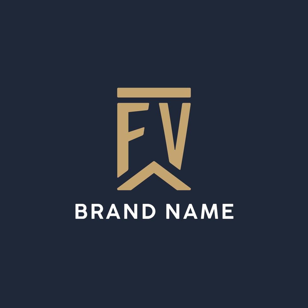 FV initial monogram logo design in a rectangular style with curved sides vector