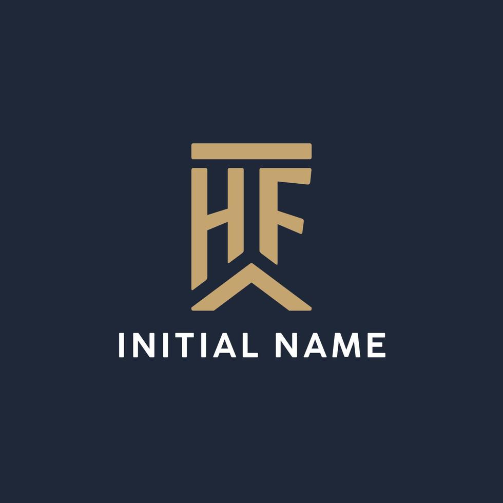 HF initial monogram logo design in a rectangular style with curved sides vector
