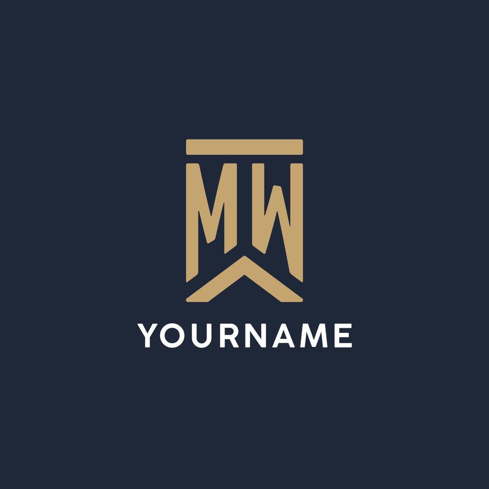 MW initial monogram logo design in a rectangular style with curved sides vector