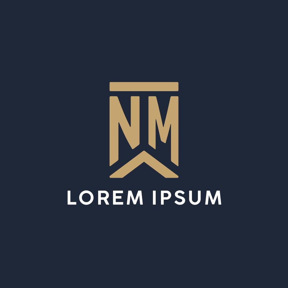 NM initial monogram logo design in a rectangular style with curved sides vector